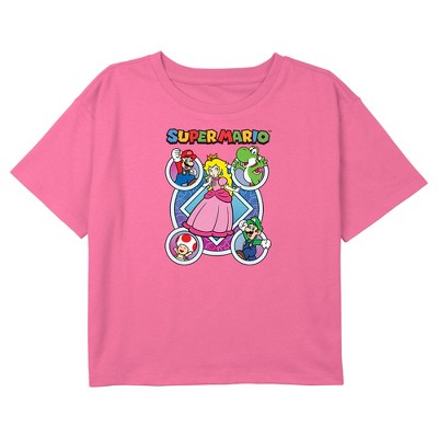 Girl's Nintendo Super Mario Bros Princess Peach Character Circles Crop T-Shirt