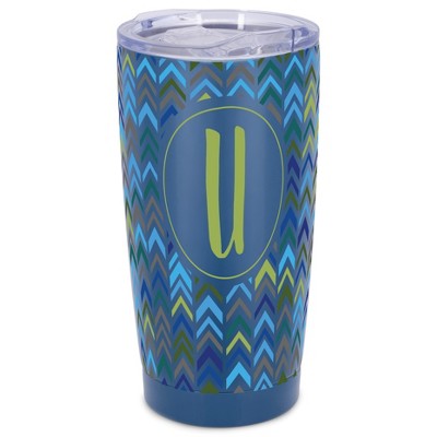 Elanze Designs U Monogram Herringbone Arrows Wrap-Around Design 20 Ounce Stainless Steel On-The-Go Coffee Mug, Thermal Travel Tumbler with Leak