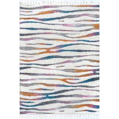 Nuloom Jodie Rainbow Zebra Braided Tassle Indoor Area Rug, 3' x 5', Ivory