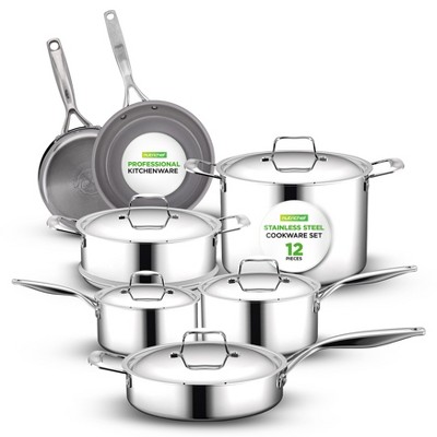 NutriChef 12pc Clad Kitchen Cookware Set with Ceramic Non-Stick Interior - NCSSX45