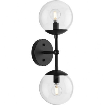 Progress Lighting Atwell 2-Light Wall Sconce, Matte Black, Clear Glass