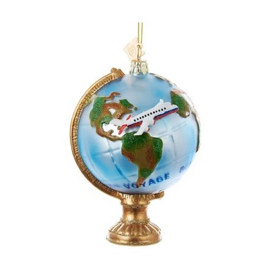 Kurt Adler Noble Gems Ornament for Christmas Tree, Globe with Airplane