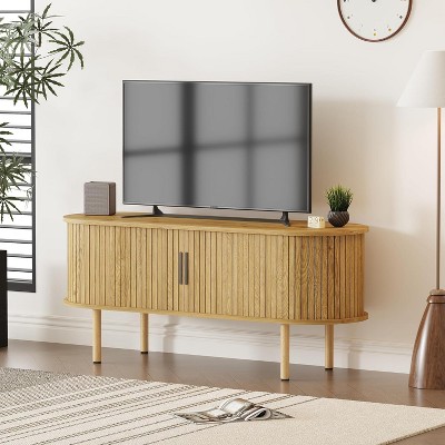 COUCHETA 47" Modern TV Stand with Sliding Doors - Walnut Entertainment Center for 80" TVs, Storage Media Console