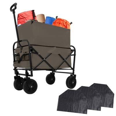 FATMOON Heavy Duty Collapsible Wagon Cart with 360° Wheels & 3 Pcs Waterproof Liners -for Beach, Camping, Shopping - Family & Outdoor Use