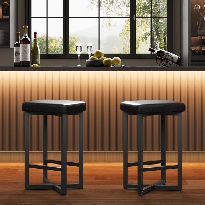 Bar Stools Set of 4, 24.6" Upholstered Counter Height Bar Stools with Metal Frame & Footrest, Modern Backless Kitchen Barstools with PU Leather
