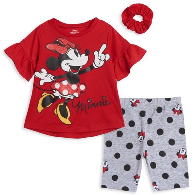 Disney Minnie Mouse Minnie Mouse T-Shirt Bike Shorts Scrunchie 3 Piece Outfit Set Infant