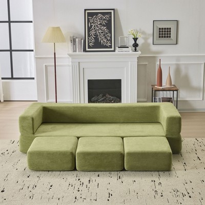 Convertible Sectional Sofa Bed with 3 Storage Ottomans, Sleeper Sofa Couch for Studio Apartments & Home Offices