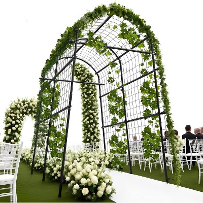 Metal Garden Arch Trellis with Netting, Adjustable 35''-45'' W Pergola Arbor for Climbing Plants, Vine Plants Support For Vegetables Flowers