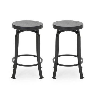 GDFStudio Comet Modern Industrial Iron 24.25 Inch Backless Swivel Counter Stools (Set of 2)