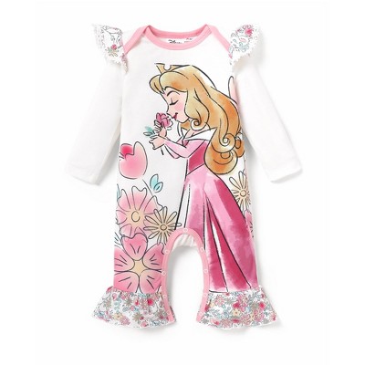Disney Princess Ariel Cinderella Baby Girl Ruffled Sleeves Character Print Jumpsuit/Romper