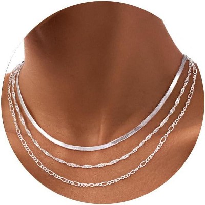 "DAINTY GOLD/SILVER LAYERED NECKLACES FOR WOMEN - 14K GOLD/STERLING SILVER PLATED PAPERCLIP CUBAN ROPE CHAIN, HYPOALLERGENIC NON-TARNISH JEWELRY GIFT"