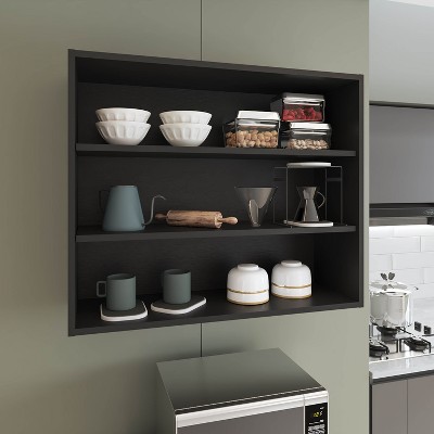 Wally 36" Wide x 30"H 3-Tier Open Wall Cabinet, Wall Shelf, Storage Cabinet, Cube Shelf Bedroom, Office, Living Room, Garage Black