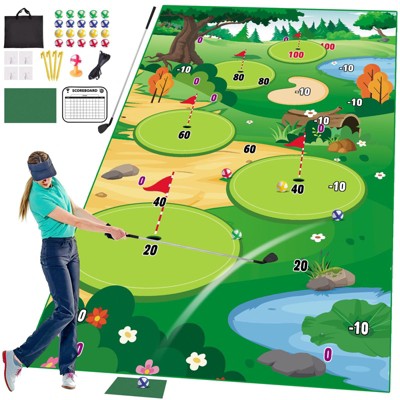 Vatos Outdoor Golf Chipping Game Mat with Club, Toy Sports Equipment Stick Chip Game