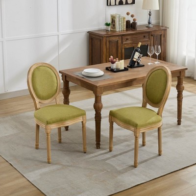 CLIHOME Set of 2 French Style Solid Wood Frame Antique Painting Linen Fabric Back Dining Chairs