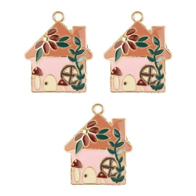 John Bead Sweet & Petite Charms 29x24mm Pink House, 3pcs