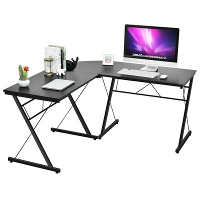 Costway 59'' L-Shaped Computer Table Study Workstation  Home Office Brown\Black