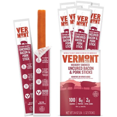 Snack Sticks by Vermont Smoke & Cure – Hickory Smoked Bacon  Pork – Healthy Meat Protein – 1oz Jerky Stick – 24 count carton