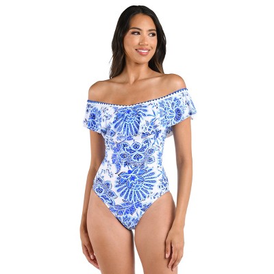 La Blanca Women's One Piece Swimsuit Off Shoulder Ruffle Bathing Suit
