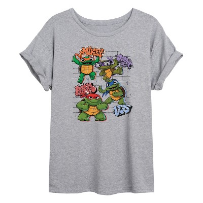 Women's - Teenage Mutant Ninja Turtles Mutant Mayhem - Leo and Brothers Kid Turtles Oversized Graphic T-Shirt