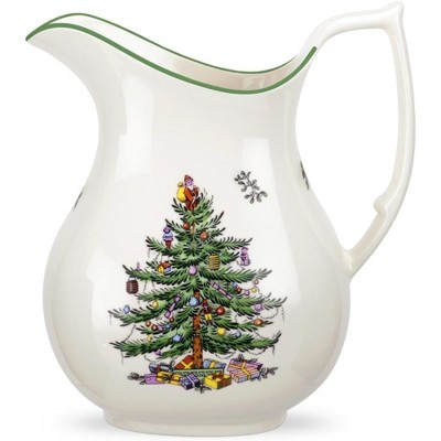 Spode Christmas Tree Pitcher - Festive 36 Ounce Fine Porcelain Pitcher for Holidays - Dishwasher Safe Pitcher with Handle