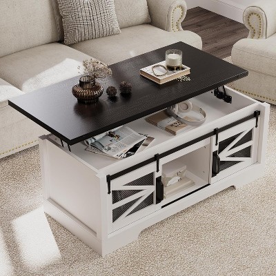 Farmhouse Lift Top Coffee Table with Hidden Storage Compartment, Wood Construction, Sturdy & Functional Living Room Table