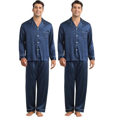 INSPIRE CHIC Men's 2 Pack Button Down Long Sleeve Casual Satin Pajamas Sets