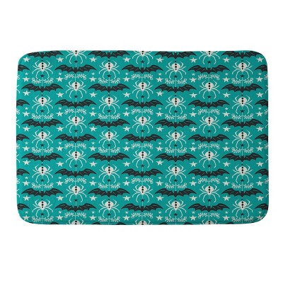 Night Creatures Memory Foam Bath Rug Teal - Deny Designs: Spider & Bats Pattern, Microfiber, Machine Washable