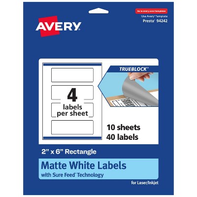 Avery TrueBlock Matte White Paper Labels,  2" x 6" Rectangle
