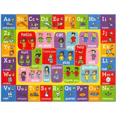 KC CUBS Boy & Girl Kids ABC Alphabet ASL Sign Language Educational Learning & Fun Game Play Area Nursery Bedroom Classroom Rug Carpet