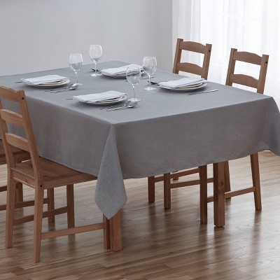Teflon 84" x 60" Microfiber Addison Eco Elite Tablecloth Gray: Solid Rectangle, Machine Washable, Polyester