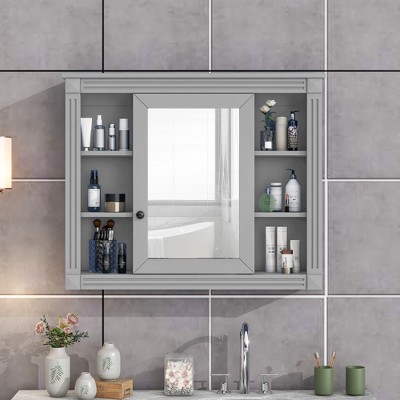 KTMBDW 35'' x 28'' Bathroom Wall Cabinet, Modern Bathroom Wall Cabinet with Mirro and 6 Open Shelves