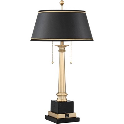 Barnes and Ivy Georgetown Traditional Desk Lamp 28 1/2" Tall Warm Brass with USB Charging Port Black Shade for Bedroom Living Room Bedside Office Kids