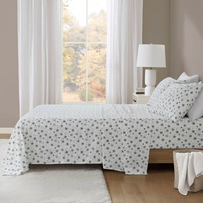 4 PCS Cal King Sheet Set Black Snowflakes