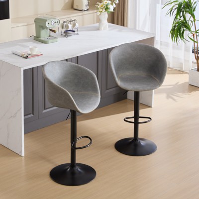 GDFStudio Grantha Faux Leather Upholstered Adjustable Height Swivel Bar Stool with Footrest