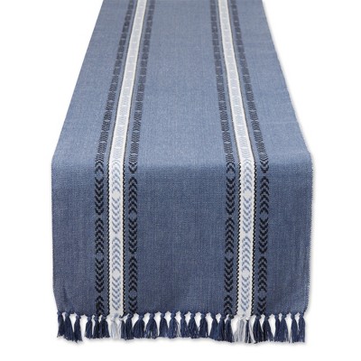 Design Imports  Ribbed Fringe Table Runner, French Blue, 14X72"