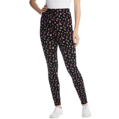 Woman Within Stretch-Cotton Knit Pull-On Printed Leggings