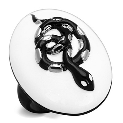 Slickblue Two-Tone IP Black Snake Design Stainless Steel Ring with White Epoxy for Women, Size 5-10