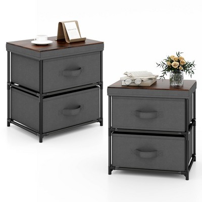 Tangkula 2PCS 2 Drawer Dresser Fabric Storage Organizer Nightstand Bedside Sofa Table