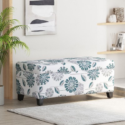 Grungis Polyester Storage Benches with Floral Patterned Fabric,Upholstered Storage Ottoman,Storage Ottoman Bench for Living Room,Bedroom