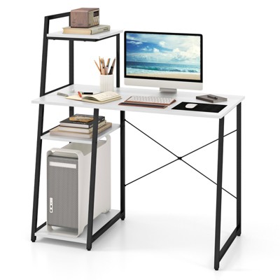 Costway Computer Desk with Shelves Study Writing Desk Workstation with Bookshelf Natural\Brown