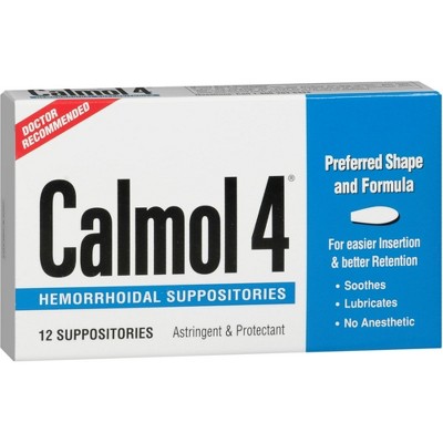Calmol 4 Astringent & Protectant Hemorrhodial Suppositories, 12 Count