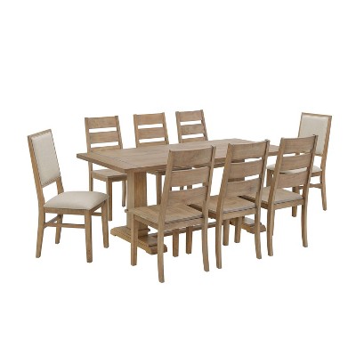 9pc Joanna Dining Set with 6 Ladder Back Chairs and 2 Upholstered Back Chairs Rustic Brown - Crosley