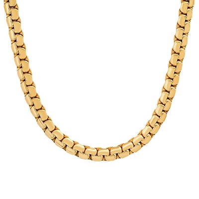 Steeltime Men's stainless steel flat box link chain necklace. Color Options: Silver, Gold