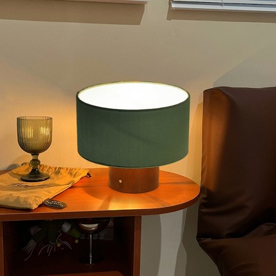 10.6" Retro Walnut Wooden Touch Table Lamp with TC cotton fabric Shade, Vintage Style for Bedroom, Living Room, Reading Nook, or Hotel