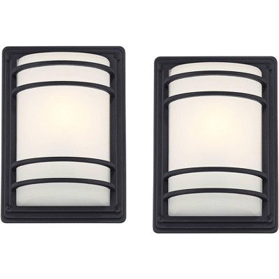John Timberland Habitat Modern Industrial Outdoor Wall Light Fixtures Set of 2 Black Metal 11" Frosted Glass for Post Exterior Barn Deck