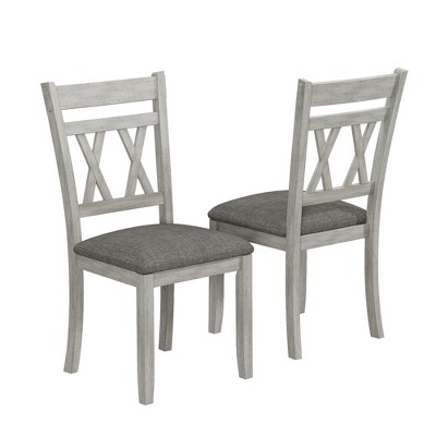 VECELO Rustic Wooden Dining Chairs Set of 2/4/6, Rubber Wood Kitchen Chairs with Padded Seat & Elegant Hollowed Backrest, Gray