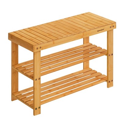Bamboo Shoe Rack Bench, 3-Tier Shoe Storage Organizer  Shelf  Holder Home Entryway Hallway