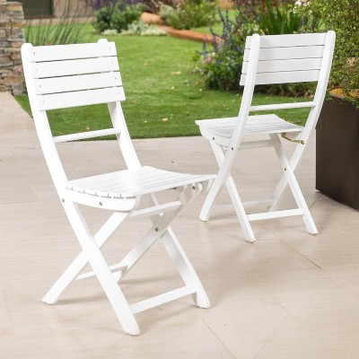 MOEPISY Set of 2 Outdoor Acacia Wood Folding Dining Chair, White