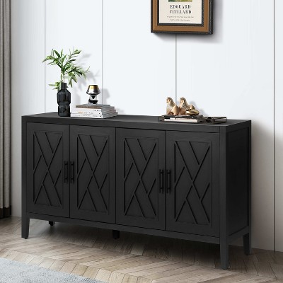 NicBex Console Table with 4-Door Cabinet,Entryway Table with Adjustable Shelves,Modern Couch Table for Living Room,Black