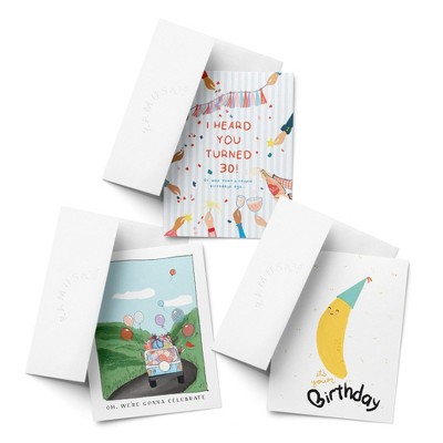 Birthday Greeting Card Pack Sets (3 ct, Assorted) I Heard You Turned 30!, Oh We're Gonna Celebrate, Banana by Ramus & Co